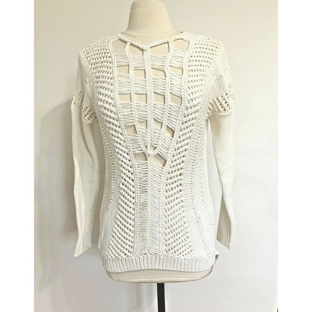 sass & bide White Open-Knit V-Neck Sweater